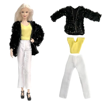 1 Комплект модной одежды для куклы Барби, черное пальто, топы, повседневная одежда для девочек, платье для 11,8-дюймовых кукол BJD, детские подарочные игрушки