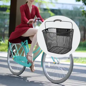 1 Комплект передней корзины MTB, многоразовая Передняя корзина для велосипеда, Большая емкость для хранения металлической сетки, велосипедная корзина с быстроразъемным кронштейном