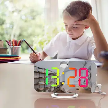 1 Комплект Хронометражного будильника Функция памяти RGB дисплея Зеркальная поверхность рабочего стола в гостиной СВЕТОДИОДНЫЕ электронные часы Украшение для ежедневного использования