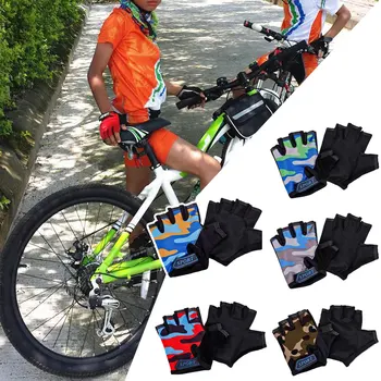 1 пара детских велосипедных камуфляжных детских велосипедных перчаток с полупальцами, высокоэластичные нескользящие велосипедные перчатки, Снаряжение для верховой езды