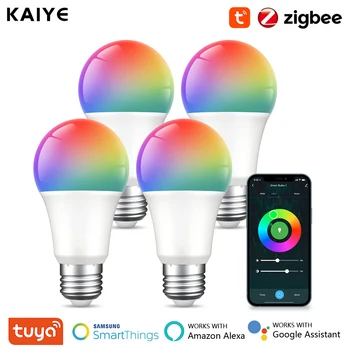 10 Вт Zigbee Светодиодная Лампа E27 Tuya Умный Дом Светодиодная Лампа RGB + CW + WW Лампа С Регулируемой Яркостью Голосовое Управление С Google Home Alexa Smartthings