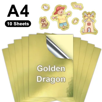 10 Листов виниловой бумаги для наклеек формата А4, прозрачной самоклеящейся копировальной бумаги белого золота для струйного принтера, наклейка-этикетка 