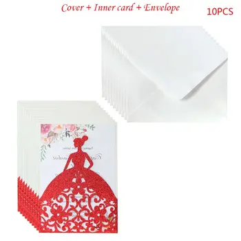10 шт./компл. Пригласительные открытки для красивой девушки на праздник, полые блестящие бумажные конверты, принадлежности для свадебной вечеринки