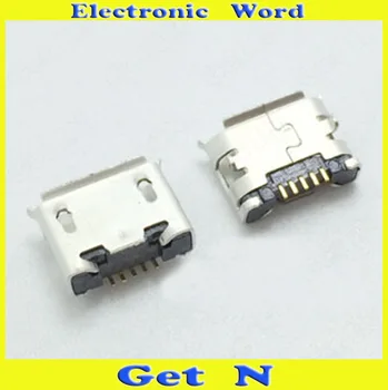 100шт Разъем Micro USB 5 контактов SMD типа с отверстиями