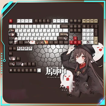 128 Клавиш Genshin Impact Anime Keycaps Hu Tao Xda Profile Сублимация Красителя Pbt Для Механической клавиатуры Dye-sub Для игры Mx Switch