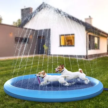 150/170/190 см Портативный ПВХ Коврик для разбрызгивания воды для собак, Игрушка для игр в бассейне, Охлаждающий коврик для домашних животных, Надувной всплеск для собак, детей