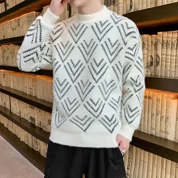 2020 Мужская осенняя Корейская уличная одежда, вязаный свитер, пуловер, мужские ретро Винтажные свободные теплые толстые универсальные свитера с длинными рукавами A5