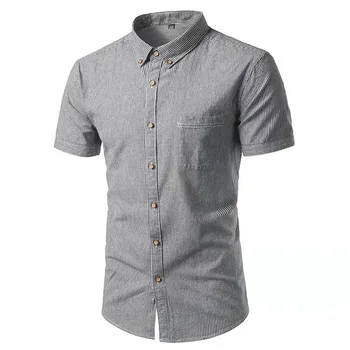 2022 Новые мужские рубашки из 100% хлопка с коротким рукавом, весна-лето, полосатая приталенная рубашка с отложным воротником, мужская одежда, топы больших размеров