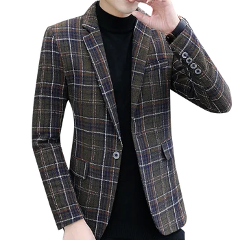 2022 Новый стиль, клетчатый M-3XL, модный мужской приталенный осенний Корейский повседневный Маленький пиджак, пальто