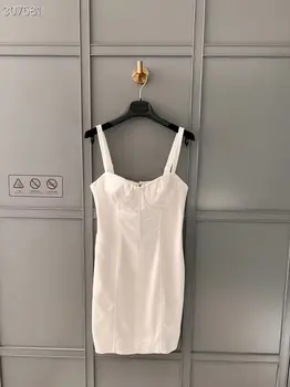 2023 Весна Лето, новейшее модное мини-платье для подиума, Женское однотонное Белое Дизайнерское праздничное Тонкое сексуальное платье