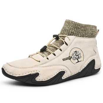2023 Кожаные мужские ботинки ручной работы в стиле ретро, Модная Дизайнерская обувь, мужские кожаные Ботильоны, мужская обувь для ходьбы, Дышащая