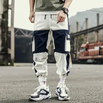 2023 Мужские брюки-карго, ленты, шаровары, Уличная одежда, хип-хоп, Повседневные брюки с карманами, мужские модные брюки Harajuku