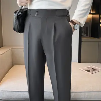 2023 Мужские облегающие брюки для костюма, однотонные узкие брюки длиной до щиколоток, деловые брюки для деловых занятий, облегающие офисные брюки A138
