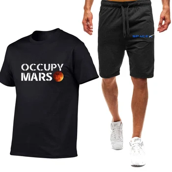 2023 Новая мужская мода с принтом SpaceX, летняя легкая дышащая футболка SpaceX с короткими рукавами, спортивные штаны, Высококачественный повседневный костюм