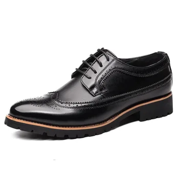 2023 новые мужские тонкие деловые дышащие противоскользящие туфли с модной брокой мужские черные желтые коричневые кожаные туфли