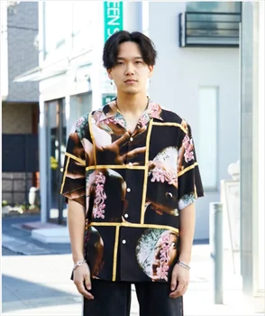 2023 Рубашка Wacko с короткими рукавами и негабаритным тигровым принтом Японская мужская и женская пляжная рубашка с короткими рукавами
