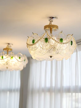 2023 Стеклянный потолочный светильник во французском стиле для гостиной, спальни, кабинета, крыши дома, Современная роскошная светодиодная потолочная люстра