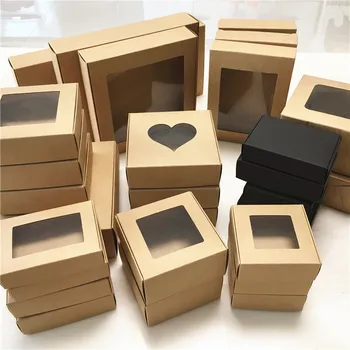 20ШТ 24 Размера Крафт-коробки с окнами из ПВХ Подарочные коробки Бумажная коробка для мыла ручной работы Коробки для свадебных конфет