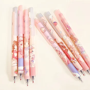 3 шт. Гелевая ручка Lovely Anime Girls Press 0,5 мм, черные чернила, школьные канцелярские принадлежности для письма