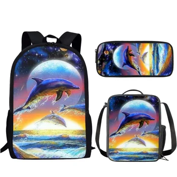 3D Животное Дельфин, 3 шт./компл. Школьные сумки для девочек-подростков, повседневный модный детский рюкзак, Женская Мужская сумка для книг, дорожная сумка Mochila