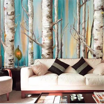 3D обои beibehang на заказ, европейская ретро ручная роспись, березовый лес, пейзаж, картина маслом, 3D фрески для гостиной