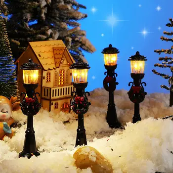 4 шт Мини Рождественский фонарный столб, лампа для поезда, Миниатюрный уличный фонарь, декоративные фонари для кукольного домика 