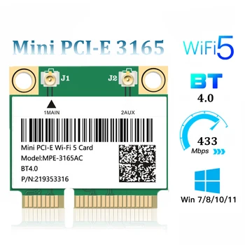 433 Мбит/с Bluetooth 4.0 Mini PCI-E Wifi Карта MPE-3165AC Беспроводная Intel 3165 802.11ac 2.4G 5 ГГц Для Ноутбука Window 7 8 10 11