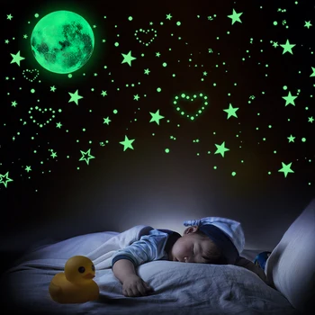 442 шт./компл. Светящиеся наклейки на стену с Луной и звездами, наклейки своими руками для детской комнаты, декор спальни, светящиеся в темноте наклейки