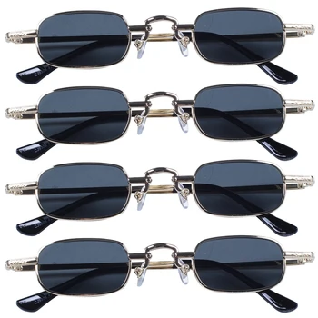 4X Ретро-панк-очки, Прозрачные квадратные солнцезащитные очки, Женские Ретро-солнцезащитные очки, Мужские Металлические оправы-Черный, серый и золотой