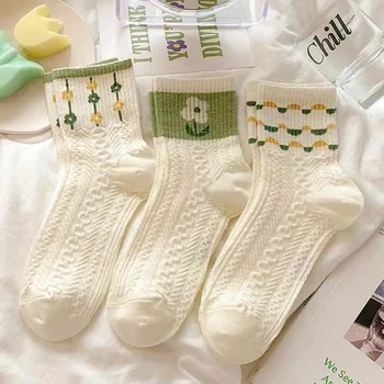 5 пар / лот, белые кружевные носки в стиле Лолиты, хлопковые сладкие носки с бантом, Японские милые женские кавайные носки со средней трубкой