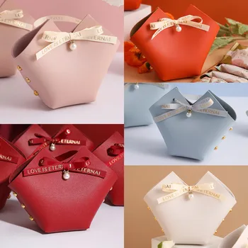 5ШТ Мини-Кожаные Подарочные Пакеты с Жемчужным Бантом Упаковочные Коробки для Свадебных Подарков Eid Mubarak Candy Gifts Сумка