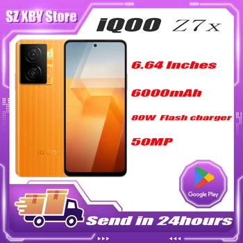 6,64-дюймовый Мобильный Телефон VIVO iQOO Z7X 5G Snapdragon 695 LCD 6000 мАч 80 Вт Super Charge 50-Мегапиксельная Камера Android13 3,5 мм Порт для наушников