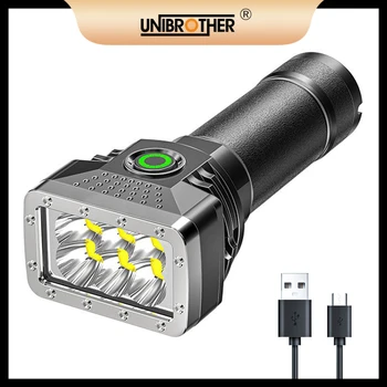 6 светодиодов Мини-фонарик Супер Яркий Сильный Свет Портативный фонарик USB Мощный перезаряжаемый Тактический фонарь для кемпинга на открытом воздухе