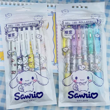 6шт Sanrio Красивые Гелевые Чернильные Ручки Push-Action Carbon Pen Kuromi Cinnamoroll Студенты Кавайные Ручки Дети Приятные Подарки