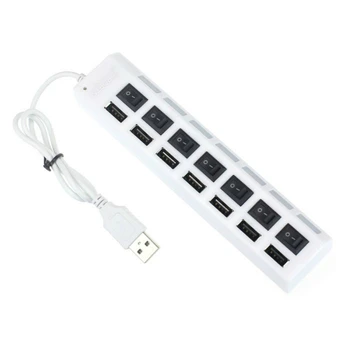 7 Портов Светодиодный Концентратор USB 2,0 Высокоскоростной Адаптер 480 Мбит/с USB-Концентратор С Переключателем включения/выключения Для Портативных ПК