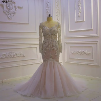 AM1211 Свадебное платье Русалки с длинным рукавом, расшитое бисером