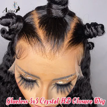 Atina Curly Crystal HD 5x5 Парик с закрытием из человеческих волос 13x4 Кружевные Фронтальные парики для женщин Бразильский бесклеевой свободный Глубокий фронтальный парик