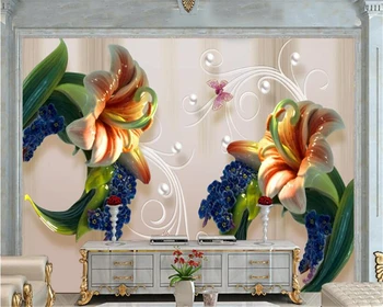 beibehang papel de parede 3d Advanced Indoor Новая Китайская Фреска с Тиснением в виде Лилии Фоновые обои для гостиной