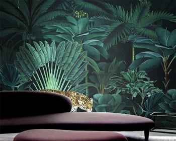 beibehang papel de parede Индивидуальные современные обои для гостиной с зелеными тропическими растениями и животными в коридоре отеля