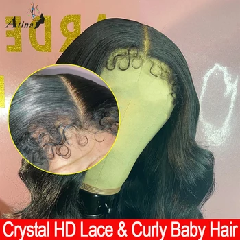 Crystal HD Body Wave HD 360 Кружевной Фронтальный Парик Из человеческих Волос, Вьющиеся Детские Волосы, Прозрачные Невидимые Кружевные Передние Парики, Бесклеевой Бразильский