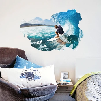 DIY Surf 3D Наклейки На Стены Художественный Фон Обои Художественная Роспись Водонепроницаемые Наклейки На Стены Домашний Декор Художественная Роспись Водонепроницаемый