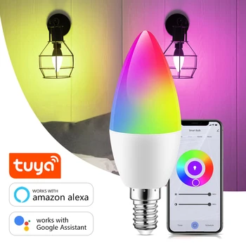 E14 RGB CW Светодиодная Лампа Tuya Smart Wifi App Control Светодиодная Лампа С Регулируемой Яркостью Magic Candle Light Bulb Работа С Alexa Google Home Assistant