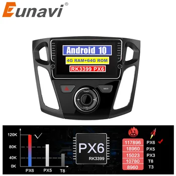 Eunavi 8 дюймов Android 10 2 Din Автомобильный Радиоприемник GPS Навигация Стерео Для Ford Focus 2012-2015 WIFI 4G + 64G RK3399 сенсорный экран 1024*600