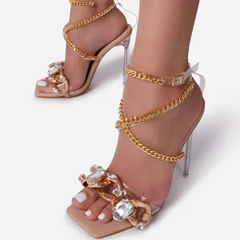 FAFA 2023, Новые Летние женские туфли на высоком каблуке с квадратной головкой, украшенные словом Rhinestone, Прекрасно сочетаются с модными сандалиями
