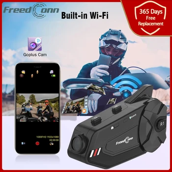 Freedconn R1 Plus Мотоциклетный шлем Гарнитура Домофон Wifi Рекордер Bluetooth 5.0 Групповое Видео HD 1080P FM 6 Райдеров Переговорное Устройство DVR