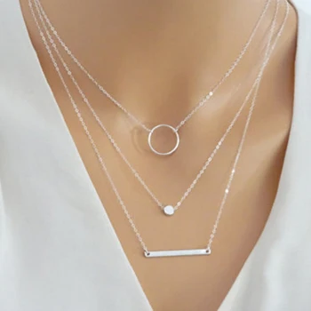 FSUNION Новое модное многослойное ожерелье с металлическими стержневыми кругами, геометрические круглые чокеры, ожерелья для женщин, ювелирные изделия 2023 года выпуска