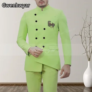 Gwenhwyfar, Новый индивидуальный светло-зеленый мужской костюм, модный джентльменский приталенный повседневный костюм для зрелых мужчин, 2 шт.