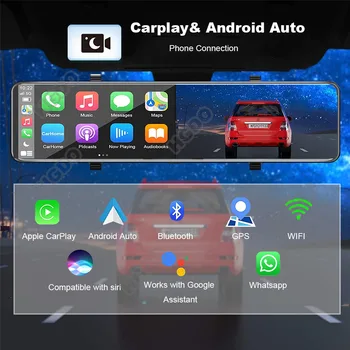 HGDO T160 4K Dash Cam Автомобильный Зеркальный Видеомагнитофон 180 ° Резервное Копирование Carplay и Android Auto Wireless 5G WiFi GPS Навигация DVR