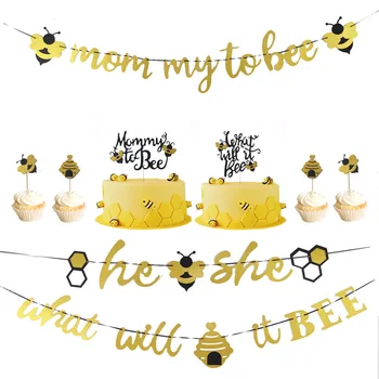 Honey Bumble Gender Reveal Баннер для вечеринки Принадлежности Украшения для душа ребенка Топперы для пчелиного торта