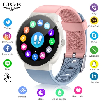 LIGE 2023 Новейшие умные часы для женщин, женские наручные часы, Bluetooth-вызов, фитнес-трекер, Умные часы, Женский Умный браслет, Розовый
